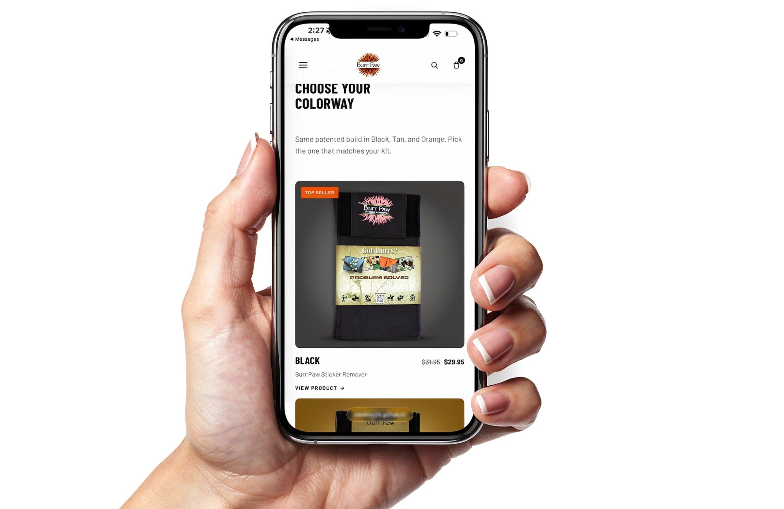 Burr Paw website on a phone