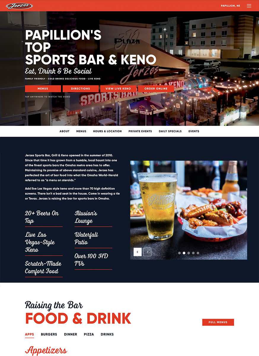 Jerzes Sports Bar website redesign