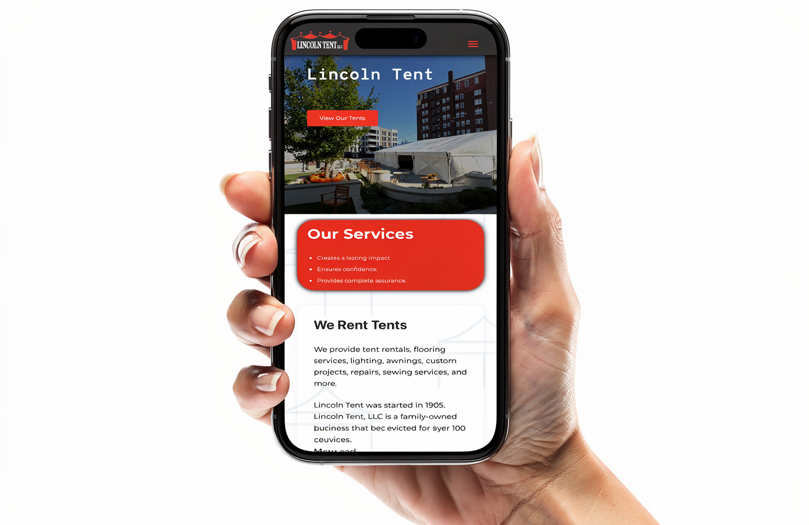Lincoln Tent website redesign by 452 Digital Co. for a Lincoln, Nebraska event rental company