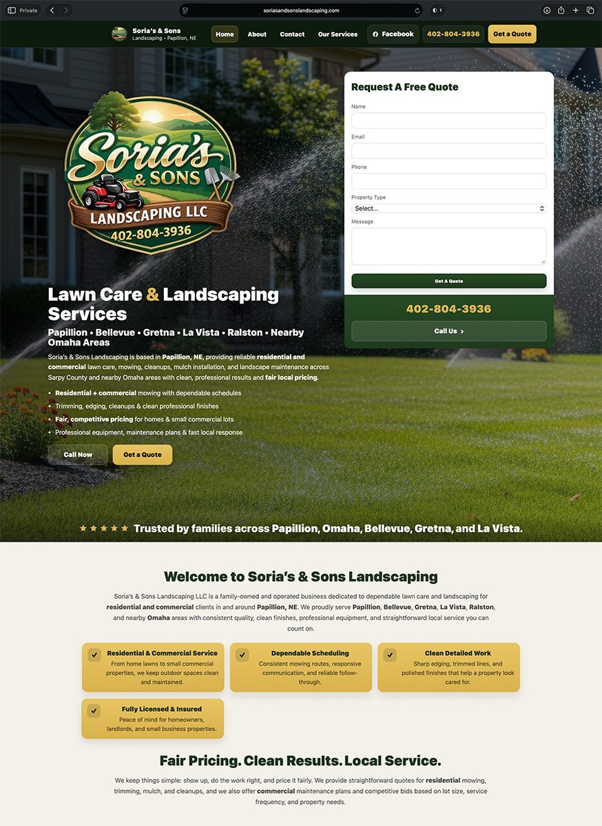 Sorias & Sons Landscaping website preview