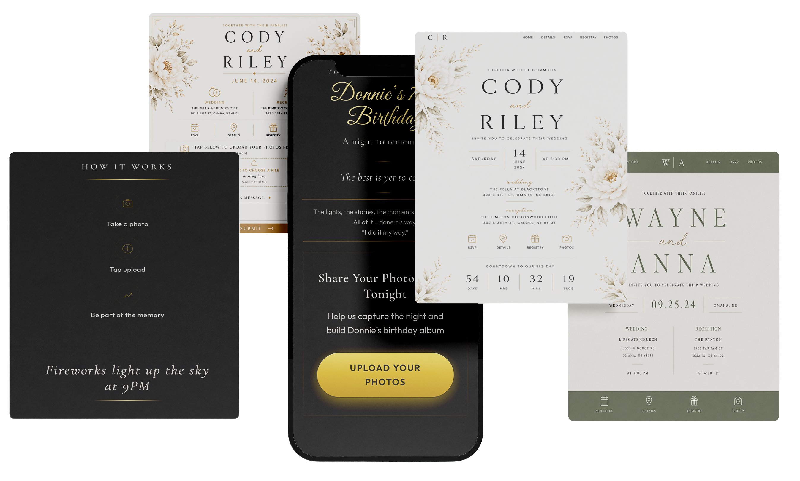 Custom wedding invitations and digital event website designed in Omaha